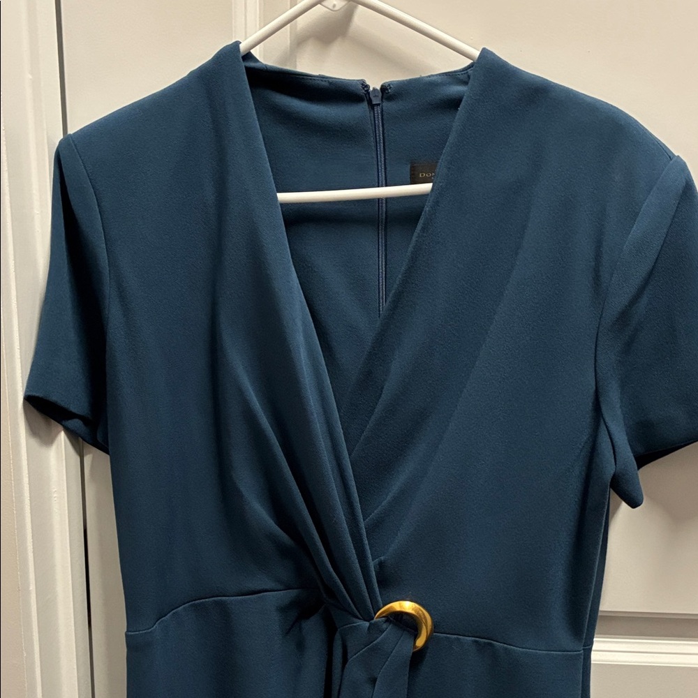 Donna Karan Deep Blue Dress with Gold Accent